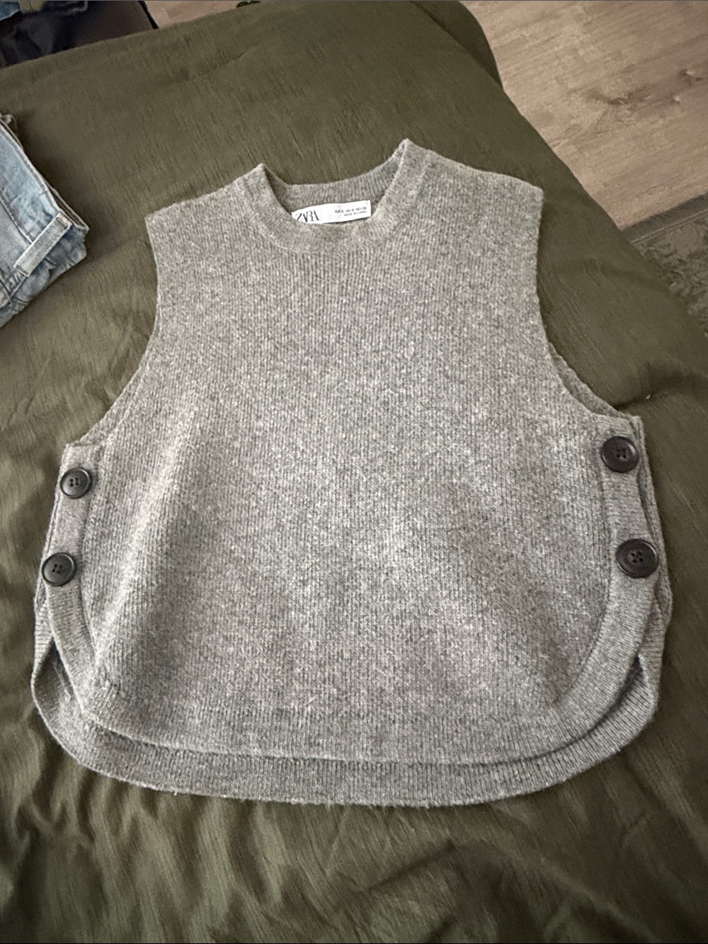 Zara Gray Knit Button-Side Sweater Vest